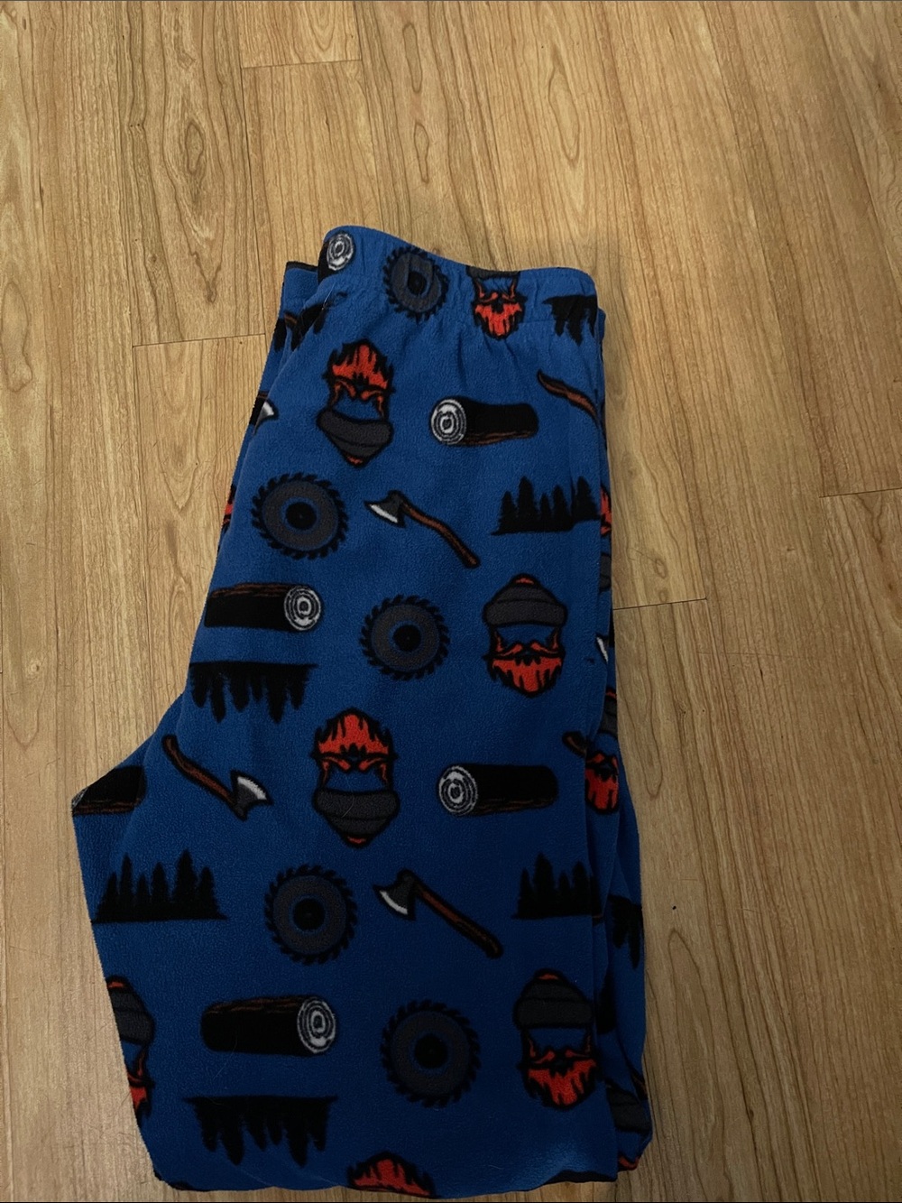 Source Unknown Blue Kids Fleece Joggers with Lumberjack Tools Print